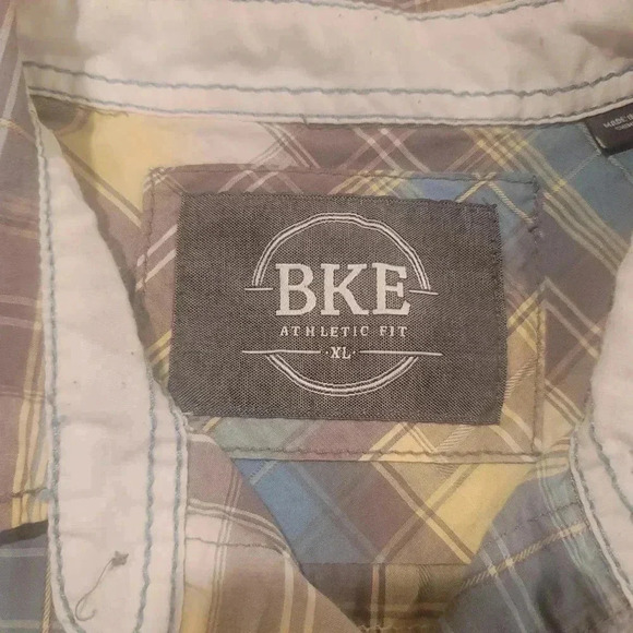 BKE Athletic Fit Button Up Western Shirt Men  XL Blue/Gray/Yellow Long Sleeve. - Picture 9 of 13